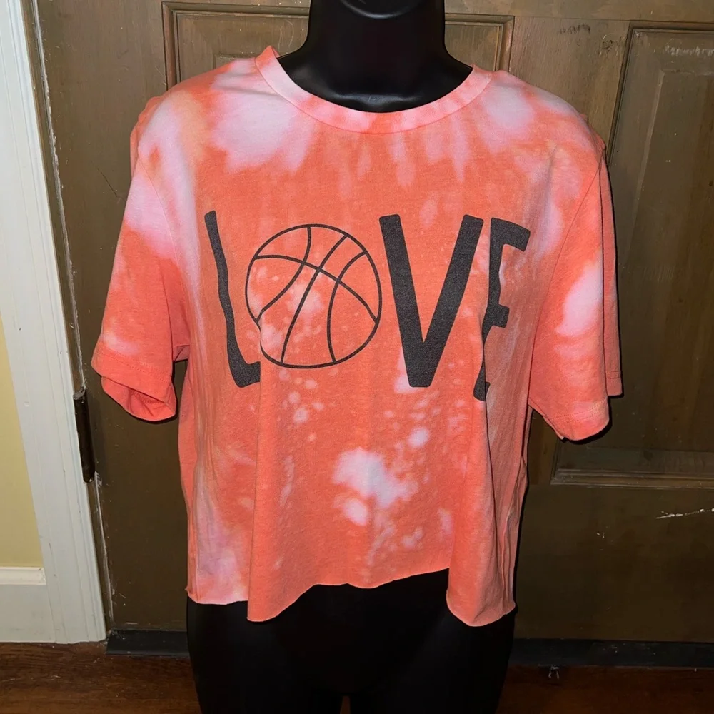 Bella Canvas Love Basketball Orange Coral Crop Boxy Short Sleeve T-Shirt Size L - Picture 2 of 9